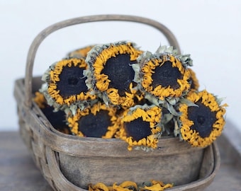 3 bundles of Dried sunflowers-- weddings, fall, rustic, primitive décor