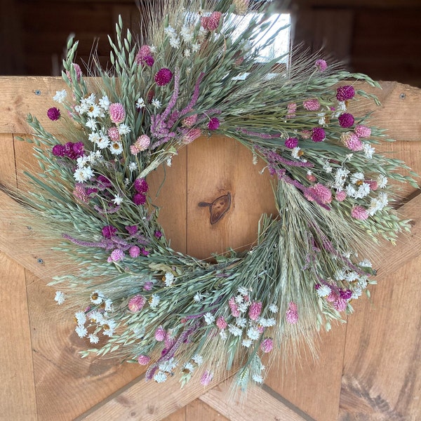 Pink Grasslands All natural dried floral spring and summer  wreath- flowers to last the whole year through