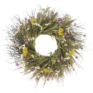 Sweet Meadow Spring Garden Wreath with dried grasses, grains and dried florals