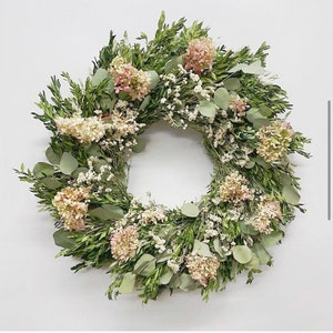 Summer Romance. Eucalyptus & Hydrangea dried flower wreath - 22 inch - spring summer garden wreath