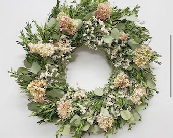 Summer Romance. Eucalyptus & Hydrangea dried flower wreath - 22 inch - spring summer garden wreath