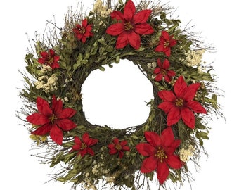 Poinsettia Garden Winter Wreath 22 Inch - Christmas Wreath