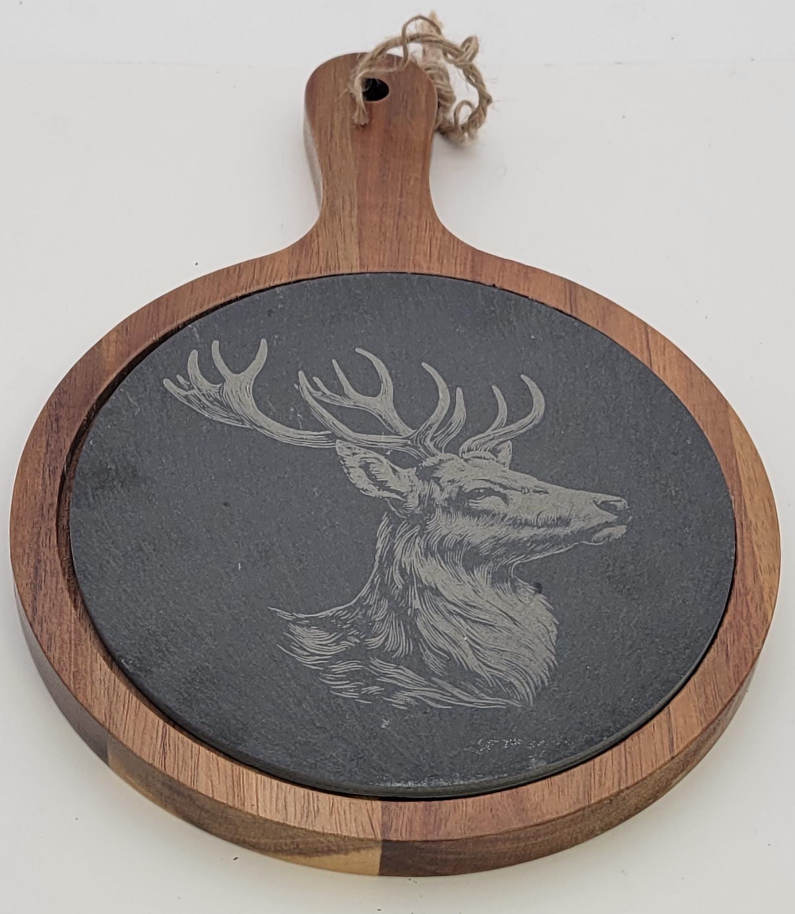 Acacia Wood Charcuterie Board With Engraved Stag Slate Insert ...
