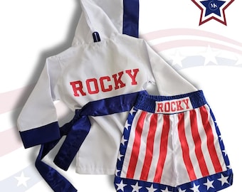 Personalized Boxing Youth Robe and shorts Legends Set &quot;Rocky Balboa&quot; Edition Costume with Custom Robe and Shorts- GLOVES NOT INCLUIDED