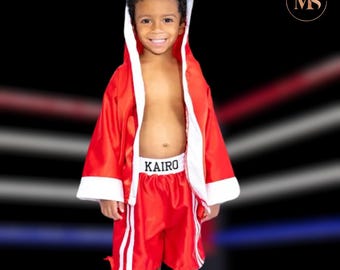 Personalized Kids Boxing Set: Custom Robe & Shorts for Little Champions (Vinyl customization)