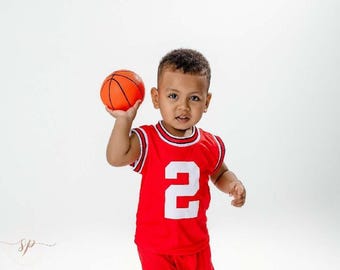 Kids Personalized Basketball Jersey, Shorts or Set: Jersey, Shorts, Ball, and Sweatband Combo! Baby Jersey