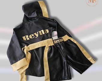 Vendita set da boxe personalizzato accappatoio e pantaloncini, set da boxe per bambini, accappatoio e pantaloncini per bambini