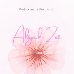 Geboortekaart, bloemen, geboortekaart meisje, geboortekaart roze, lief geboortekaartje, birth announcement,