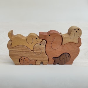Hand-Carved Wooden Dog Puzzle: Montessori Toy for Dog Lovers