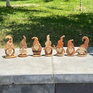 Hand Carved Wooden Dwarf Set: Beech, Walnut & Oak Figures