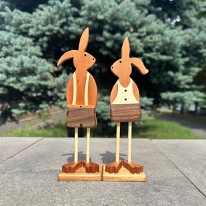 Handmade Wooden Bunny Figures: Natural Wood Nursery Decor