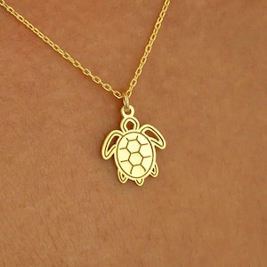 Schildpadketting · 14 kt verguld · 925 kt sterlingzilver · Dierenhanger · Schildpadketting · Zeeschildpadketting · Unisex sieraden