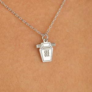 Noodle Necklace · 14K Gold Plated · 925K Sterling Silver · Chinese Food Pendant · Pasta Necklace · Food Necklace · Unisex Jewelry
