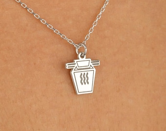 Noodle Necklace · 14K Gold Plated · 925K Sterling Silver · Chinese Food Pendant · Pasta Necklace · Food Necklace · Unisex Jewelry