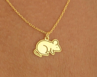Mouse Necklace · 14K Gold Plated · 925K Sterling Silver · Rat Pendant · Animal Necklace · Mice Necklace · Unisex Jewelry