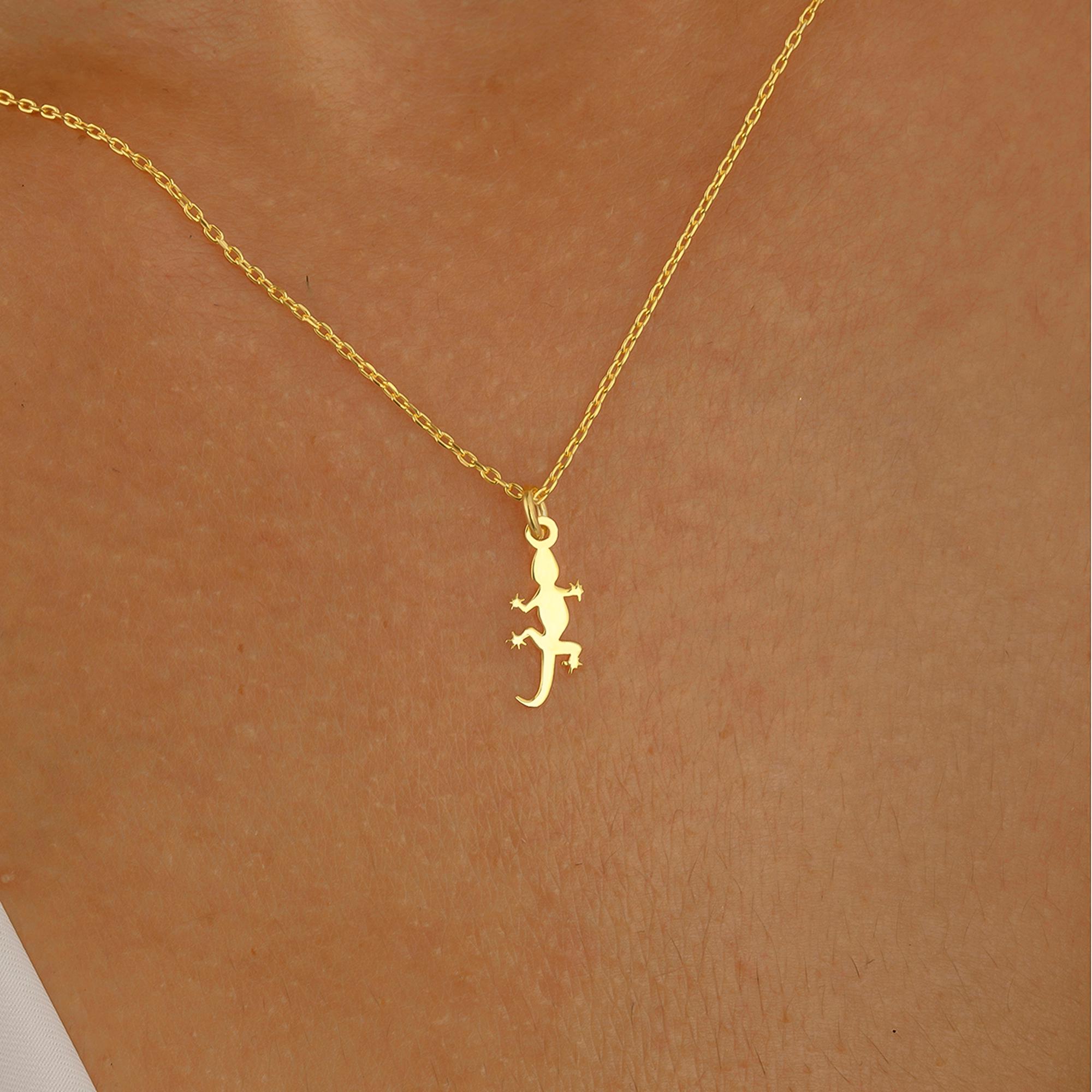 Lizard Necklace · 14K Gold Plated · 925K Sterling Silver · Animal Pendant · Lacertian Necklace · Reptile Necklace · Unisex Jewelry