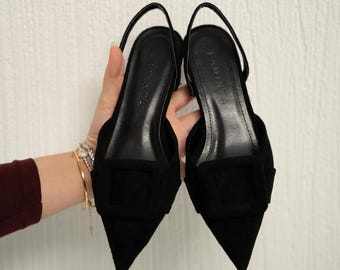 Pointed Toe Elegant Shoes for Women, Buckle Detailed Women's Suede Shoes, Woman Wedding Shoes, Special Day Shoes