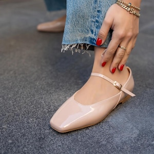 BEİGE, Low Heel Mary Jane Flats, Women&#39;s Vintage Shoes, Ballet Flats, Soft Navy Brown Mary Jane Shoes, women flats shoes, buckle shoes