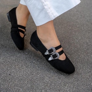 BLACK, Velvet Mary Janes, Brown Mary Jane Shoes, Soft  Brown Mary Jane Shoes, Low Heel Mary Jane Flats, Women Vintage Shoes, Ballet Flats