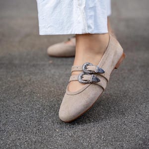 BEİGE Velvet Mary Janes, Brown Mary Jane Shoes, Soft  Brown Mary Jane Shoes, Low Heel Mary Jane Flats, Women Vintage Shoes, Ballet Flats