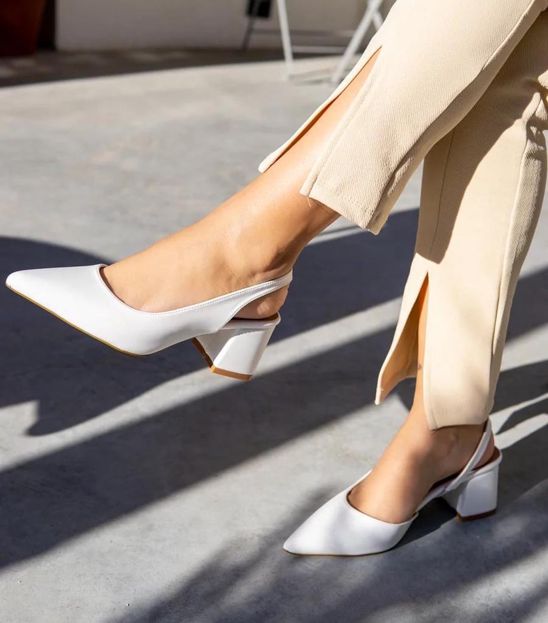 white chunky heel shoes