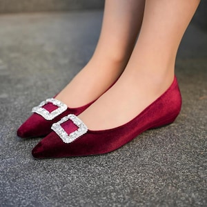 Velvet Low Heeled Wedding shoes, Women&#39;s Low Heels, Bridal Shoes, Friend Of Bride Shoe,Family Meetings Shoe,Shoes With Stone Design,BUNGURDY