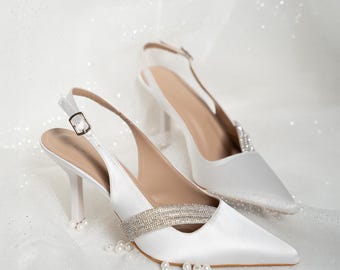 Brautschuhe mit Absatz, Hochzeitsschuhe, spezielle Designschuhe, Frauenschuhe, Erstaunliche weiße Schuhe, Stiletto Absätze Schuh, Brautjungfer Schuhe, weißer Schuh
