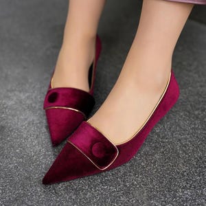 Velvet Low Heeled Wedding shoes, Women&#39;s Low Heels,Bridal Shoes, Friend Of Bride Shoe,Family Meetings Shoe,Shoes With button Design,Bungurdy