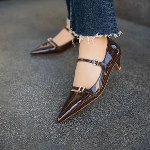 Brown Mary Janes, Buckle Detailed Women&#39;s Low Heel Shoes, T-Strap Mary Janes, Stylish Mary Jane, Gift for Lover