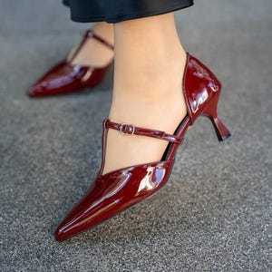 Women&#39;s Mary Janes, Buckle Detailed Women&#39;s Heeled Shoes, T-Strap Mary Janes, Elegant Mary Jane, Gift For Him
