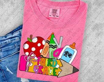 Third Grade png,Back to School PNG, Colorful hand drawn glittery png bow