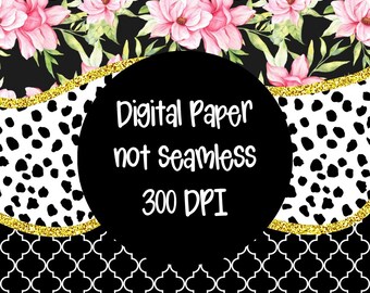 Black and Gold Floral Digital Paper