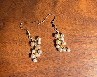 Dainty Pearl Tassel earrings on 14k gold plated, Pearl earrings, Natural Freshwater Pearl Earrings, Daily Earrings, Dangling Pearl Earrings