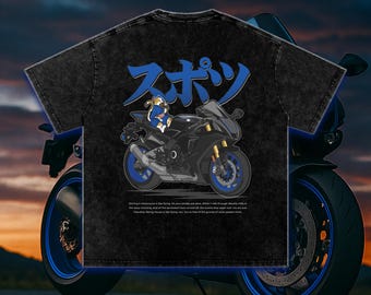 Yamaha R1 Motorcycle T-Shirt: Washed Cotton Sportbike Streetwear