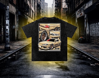 issan Silvia S15 JDM Car Graphic Tee, Streetwear gewaschenes schwarzes Baumwollhemd
