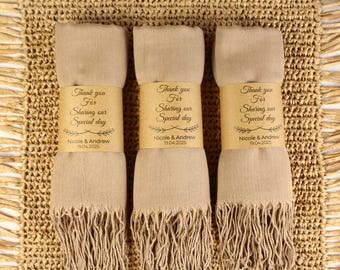 Wedding favors pashminas for guest in bulk, Party favor shawls, Bridesmaid pashmina, Personalized gift, Event favors, Scarf, TAN