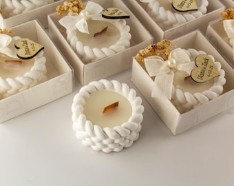 Bomboniere Di Nozze Rustiche Con Candela - 24 Set In Legno Chiaro Con Fiori Secchi - Per Matrimoni E Baby Shower