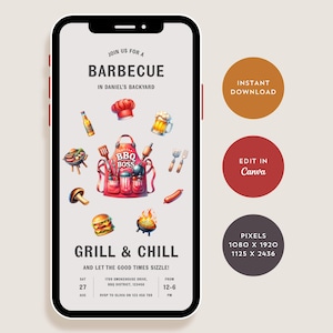 Backyard BBQ Invitation, Summer Barbecue Invite, Barbeque Evite, BBQ Cook Out, Digital Cookout for Garden Party, Digital Download Canva