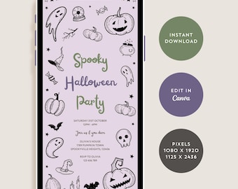 Editable Kids Halloween Party Invitation, Spooky Halloween Invite for Adults, Editable Template, Spooktacular Party Evite, Digital Download