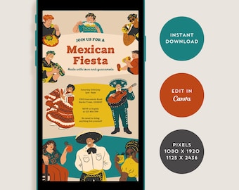 Mexican Fiesta Party Invitation, Cinco de Mayo Celebration, Taco Tuesday Dinner Invite, Mexican Themed BBQ Cook Out Evite, Instant Download