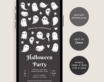 Editable Halloween Invitation Template, Ghosts Halloween Party Invite for Kids,  Spooktacular Halloween Evite, Canva Instant Download