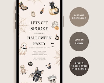 Editable Spooky Halloween Party Invitation, Halloween Invite Template for Costume Party, Lets Get Spooky Party Evite, Digital Download Canva