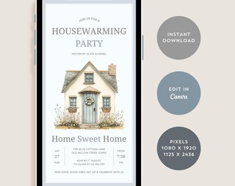 Digital Housewarming Invitation for New Home, Home Sweet Home Party Invite for Friends and Family, Editable Canva Template, Instant Download