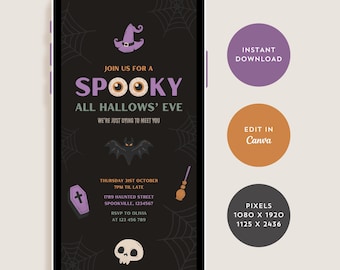 Spooky Halloween Invitation, Adult Halloween Party Invite, Editable Canva Template, All Hallows Eve Digital Evite, Instant Download