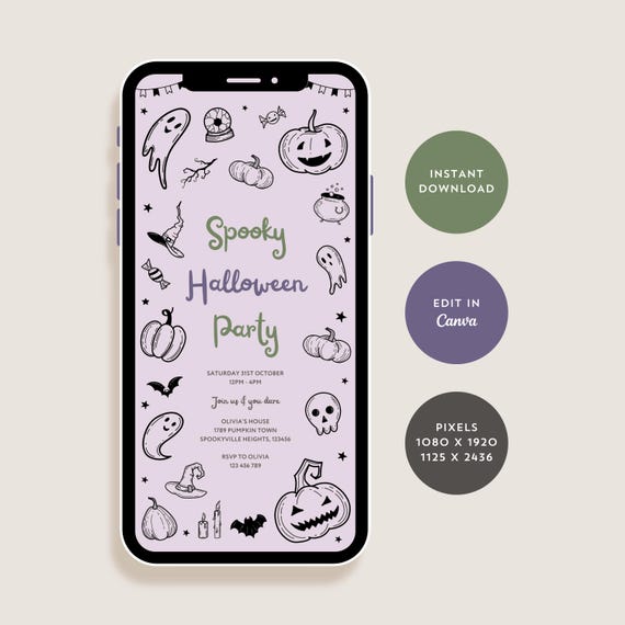 Editable Kids Halloween Party Invitation, Spooky Halloween Invite for Adults, Editable Template, Spooktacular Party Evite, Digital Download
