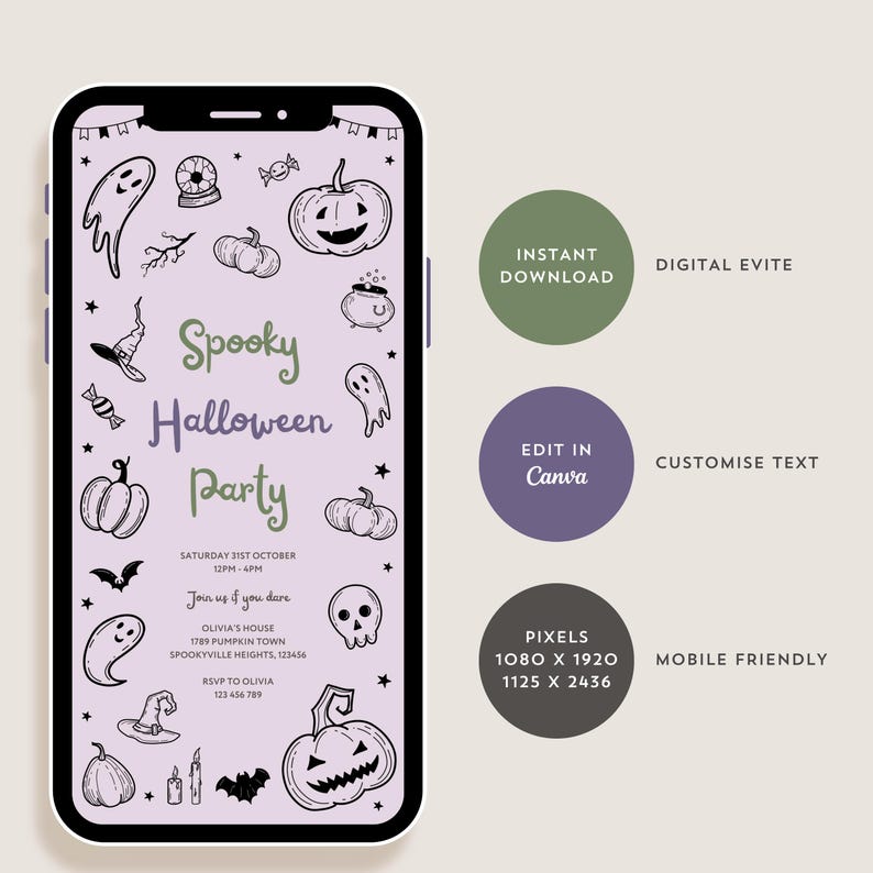 Alternate view of the digital Kids Halloween Party invitation.