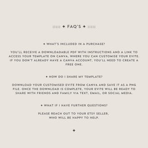 Frequently asked questions about purchasing this digital Canva invitation template.