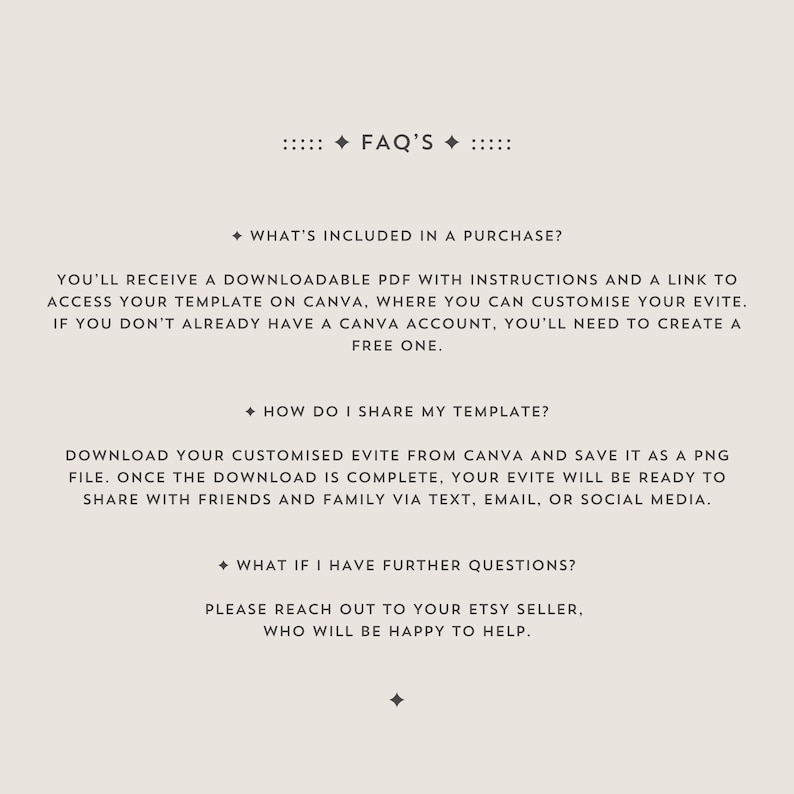 Frequently asked questions about purchasing this digital Canva invitation template.