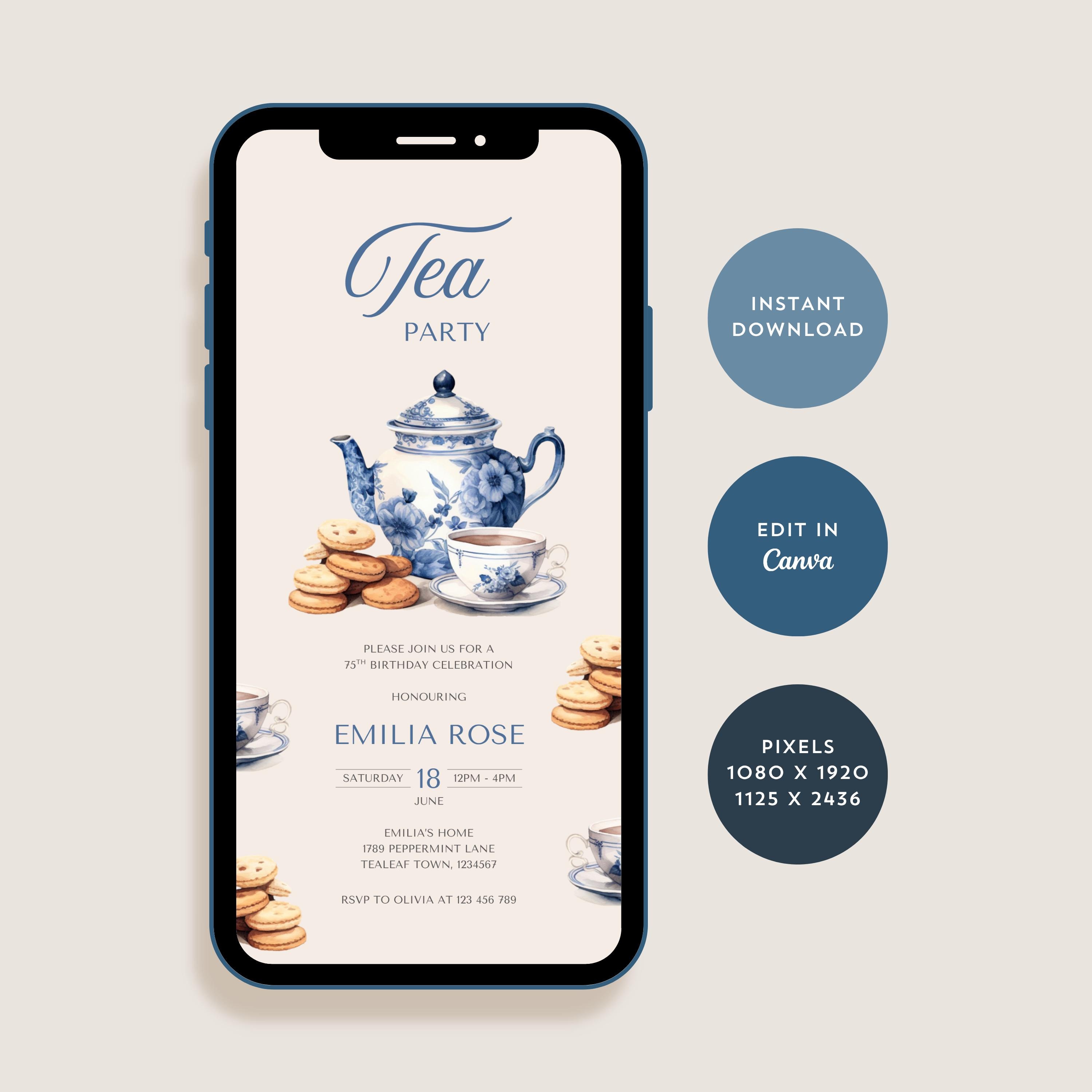 Personalisierte Geburtstagsparty-Einladungen Vintage Chic Afternoon Tea Motiv