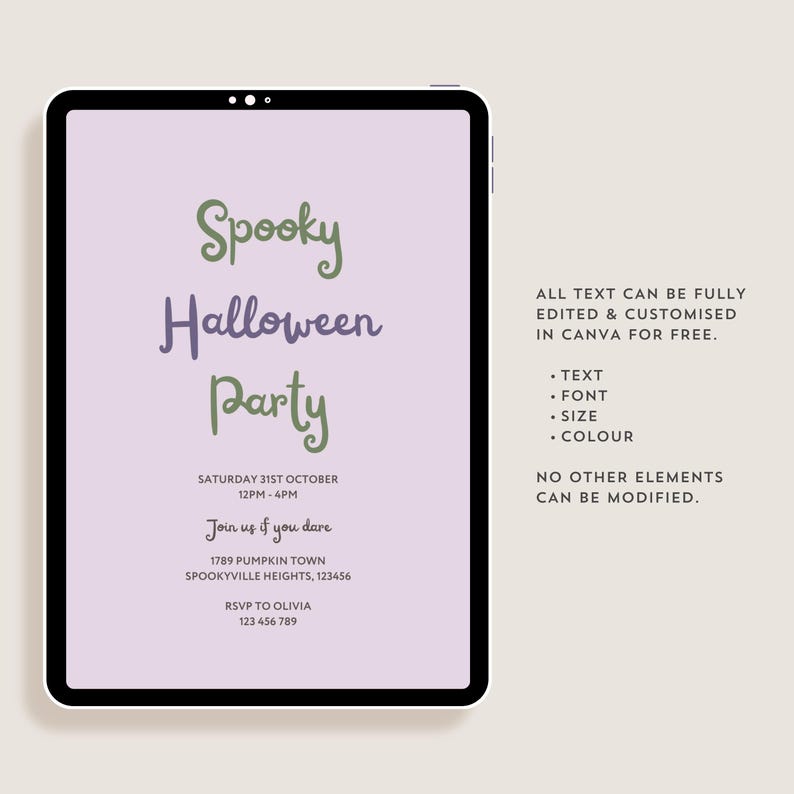 Close-up shot highlighting the text that can be fully edited and customised in Canva for free, including font, size, and colour.